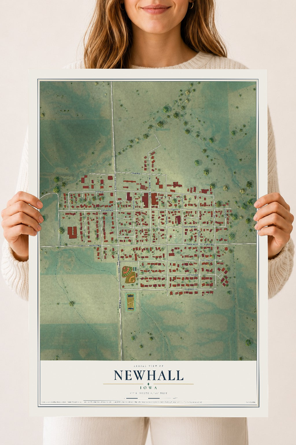 Map of Newhall, Iowa, 18 x 24 inch unframed archival matte print