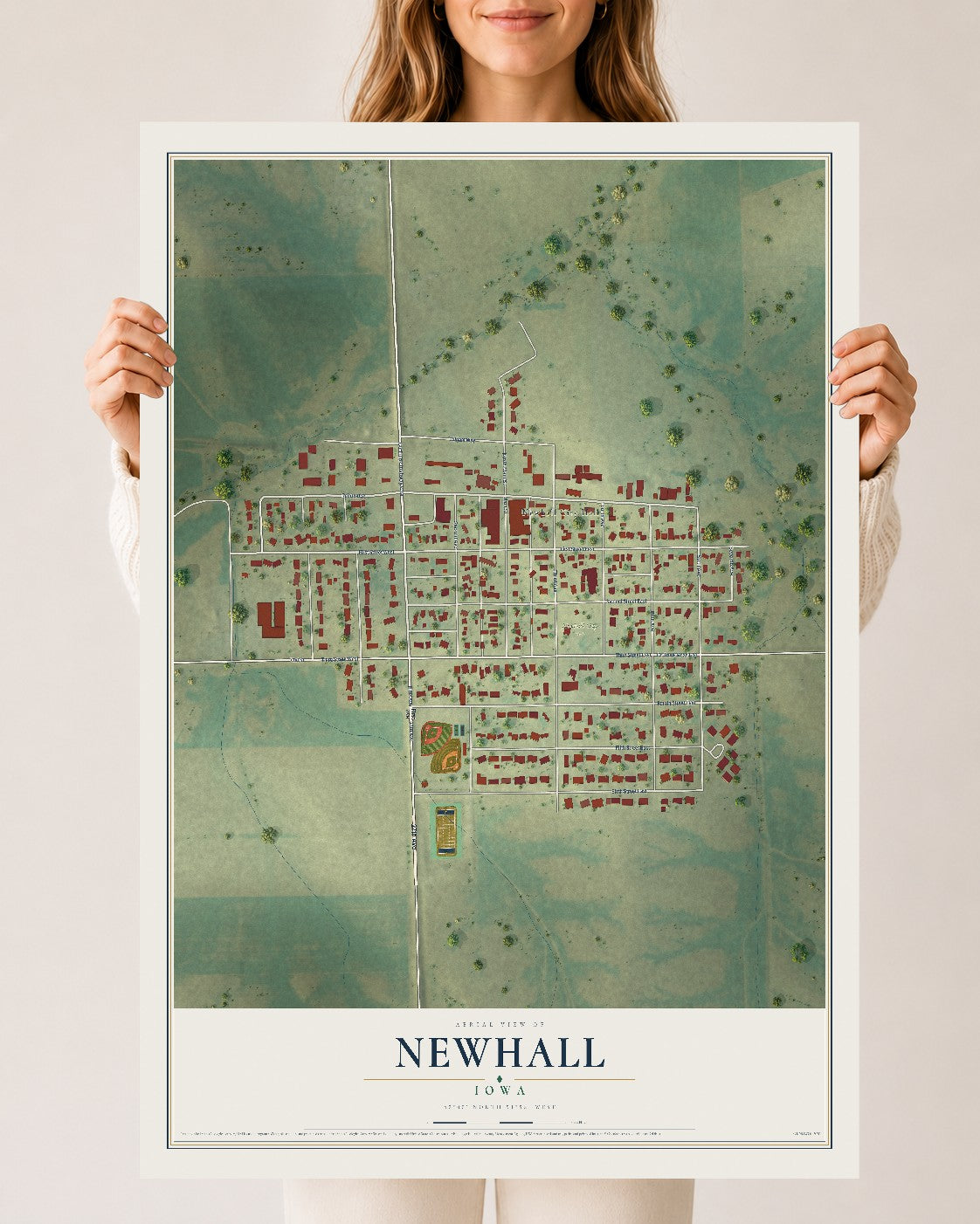 Map of Newhall, Iowa, 24 x 36 inch unframed archival matte print