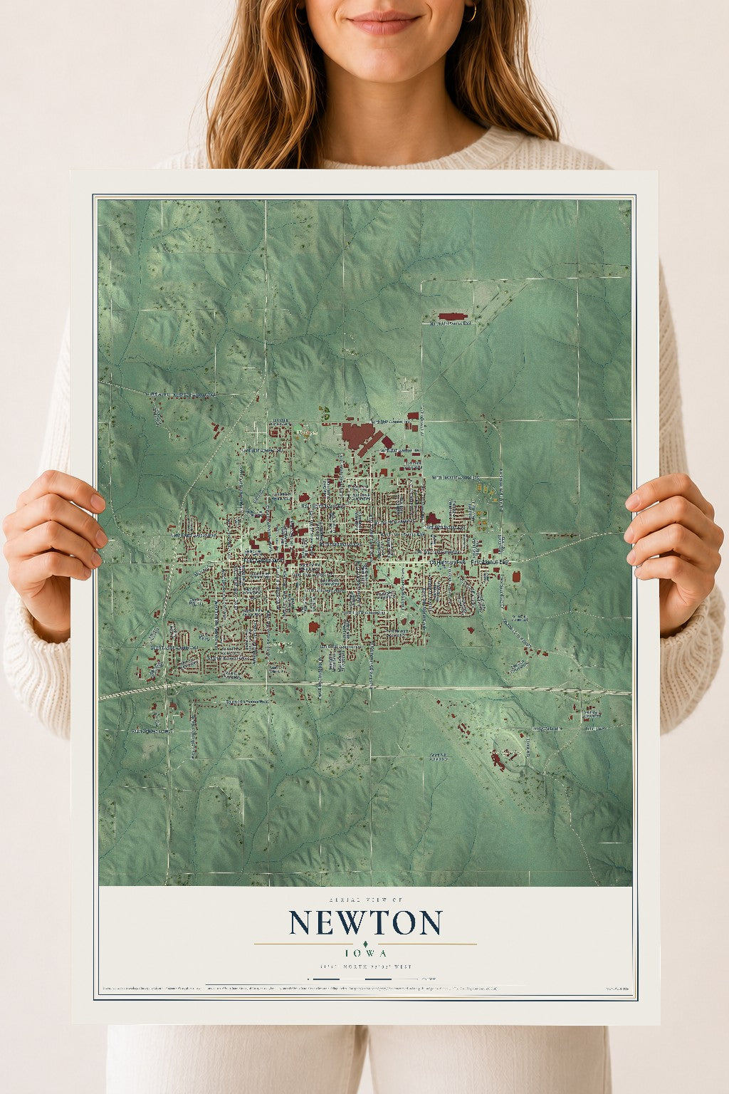Map of Newton, Iowa, 18 x 24 inch unframed archival matte print