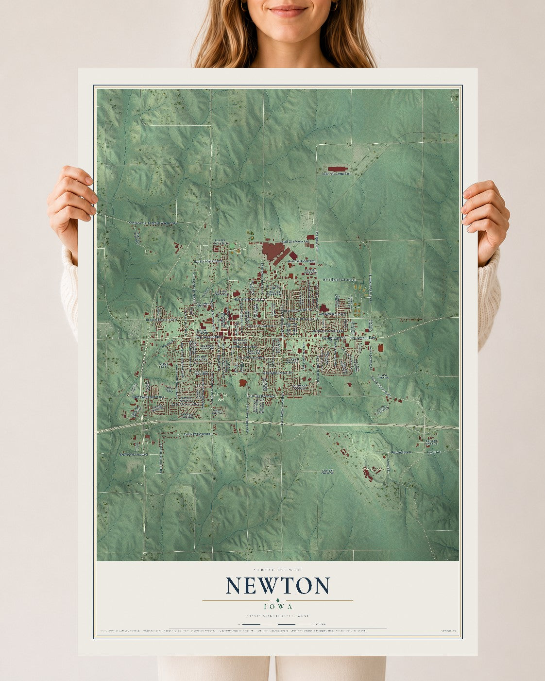 Map of Newton, Iowa, 24 x 36 inch unframed archival matte print