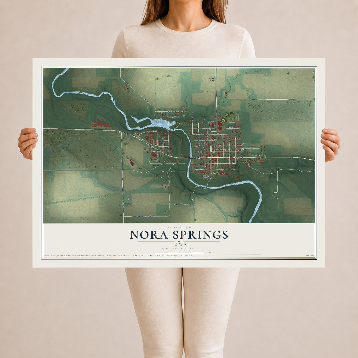 Map of Nora Springs, Iowa, 24 x 36 inch unframed archival matte print