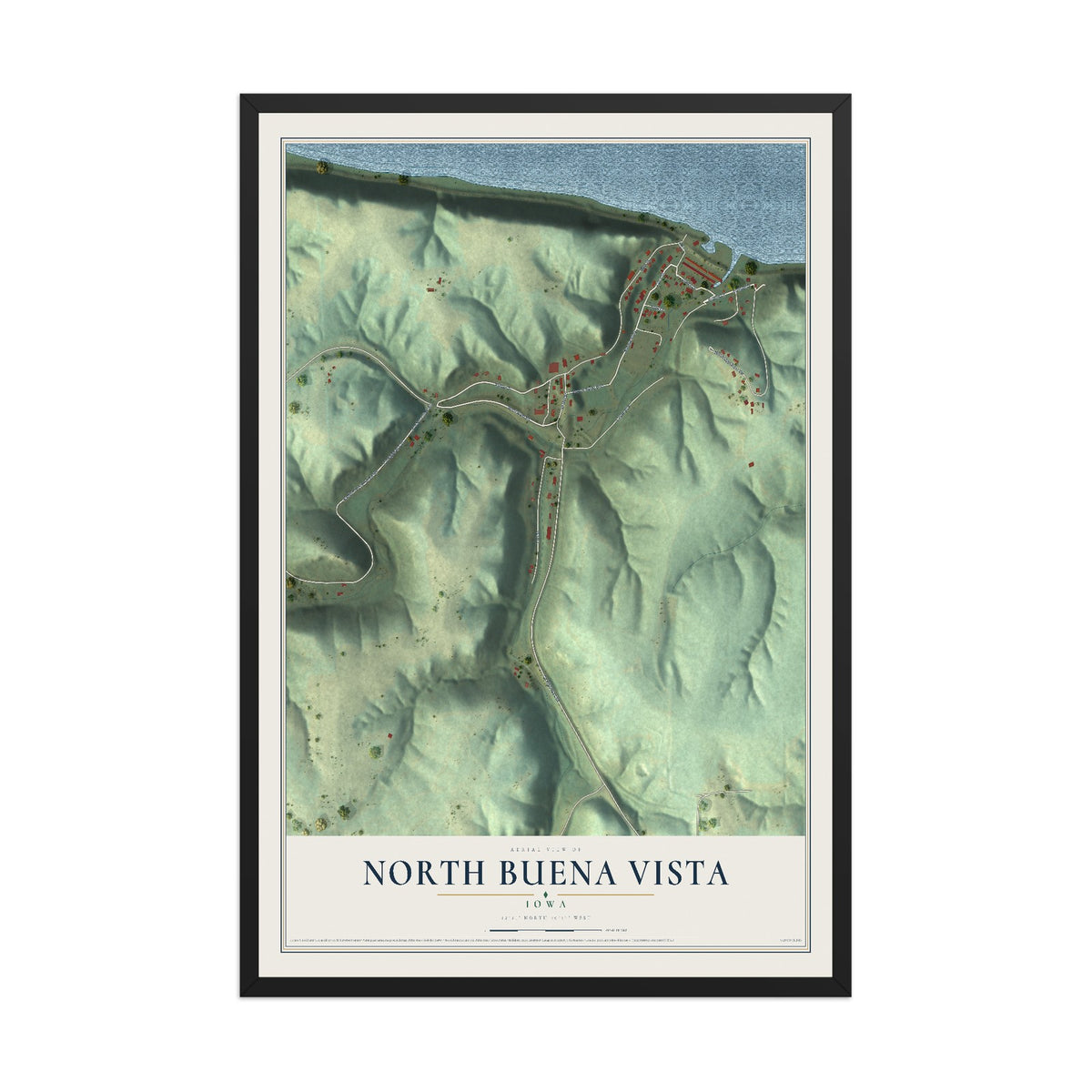 Map of North Buena Vista, Iowa, 12 x 18 inch print in a black wood frame