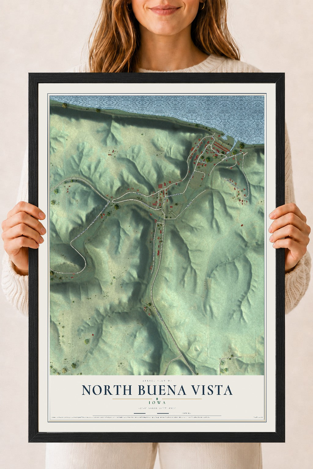 Map of North Buena Vista, Iowa, 18 x 24 inch print in a black wood frame