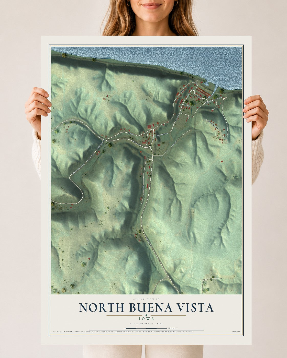 Map of North Buena Vista, Iowa, 24 x 36 inch unframed archival matte print
