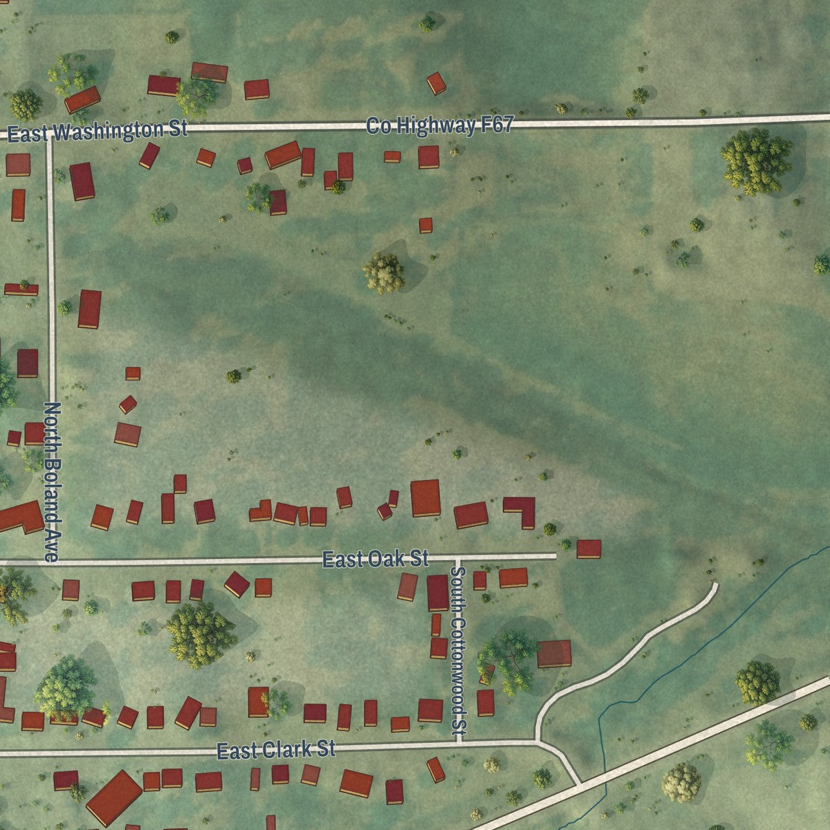 Second close-up of the map of North English, Iowa print showing more streets and buildings