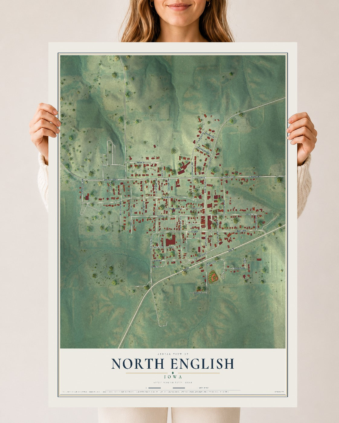 Map of North English, Iowa, 24 x 36 inch unframed archival matte print