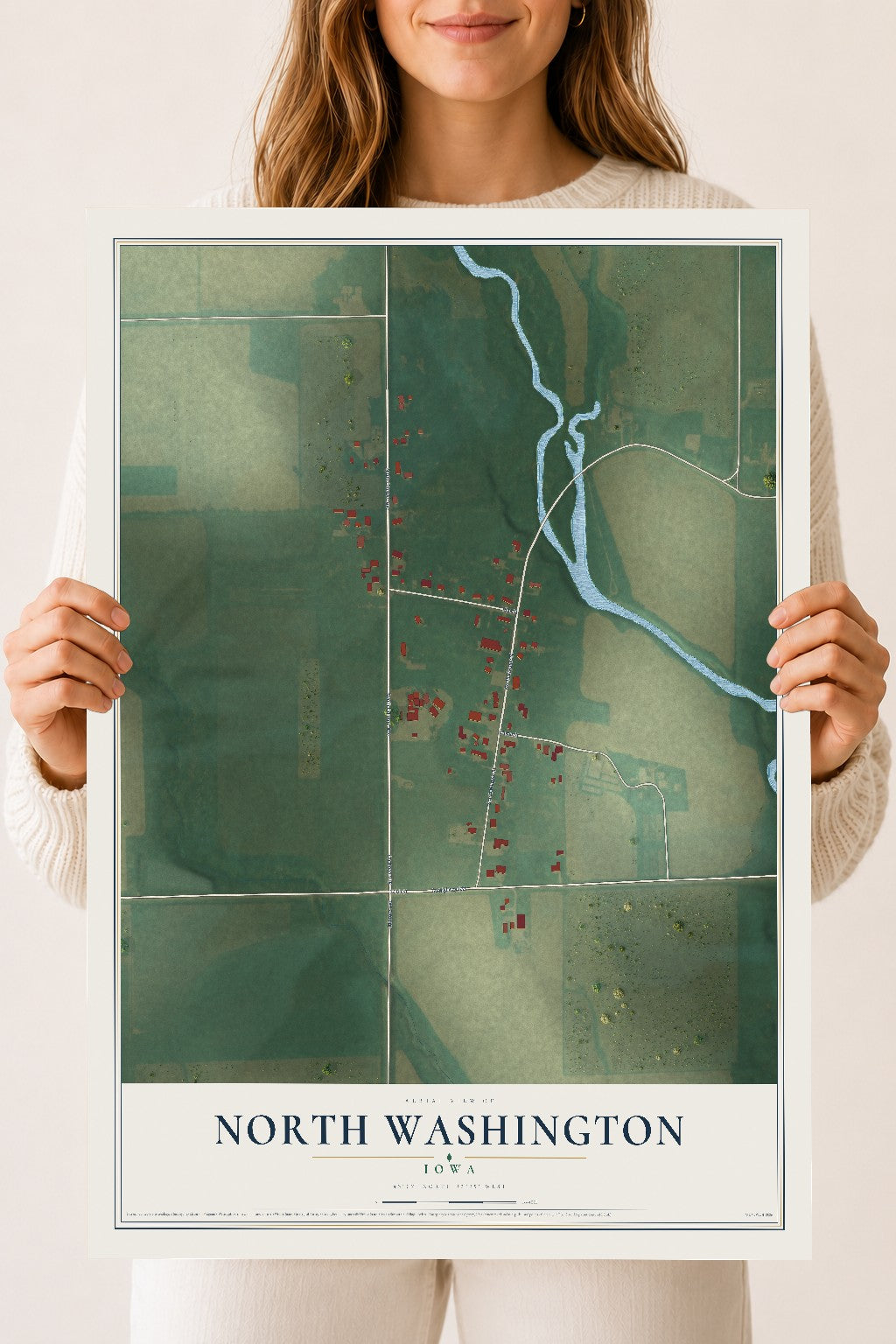 Map of North Washington, Iowa, 18 x 24 inch unframed archival matte print