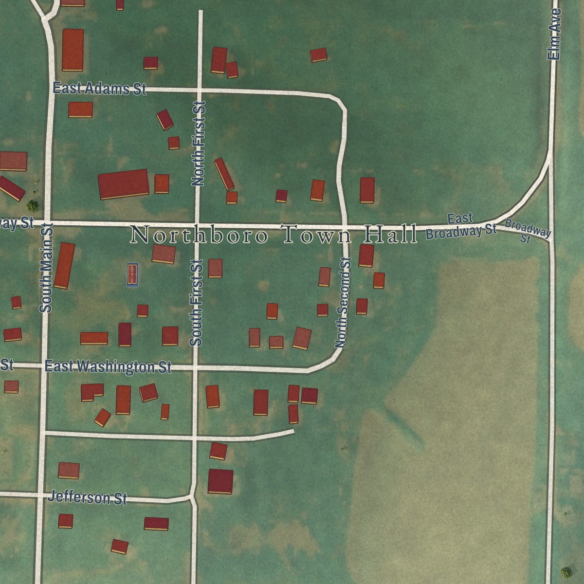 Close-up of the map of Northboro, Iowa print showing street and building detail
