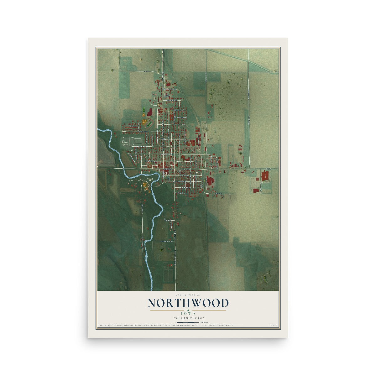 Map of Northwood, Iowa, 12 x 18 inch unframed archival matte print
