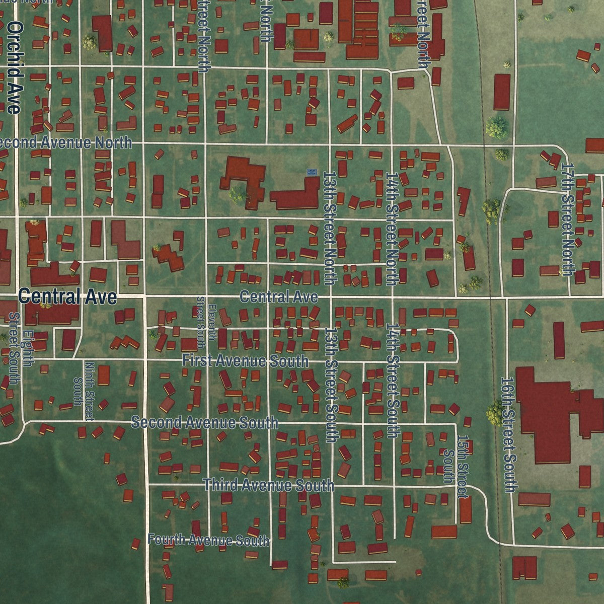 Close-up of the map of Northwood, Iowa print showing street and building detail