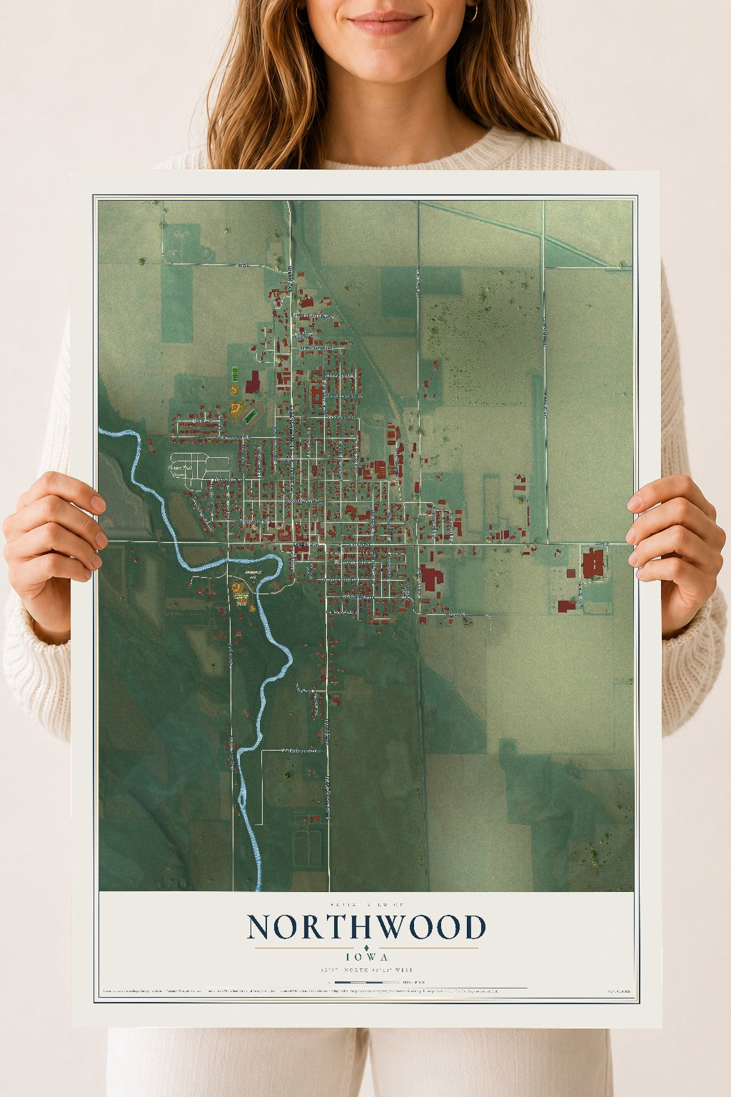 Map of Northwood, Iowa, 18 x 24 inch unframed archival matte print