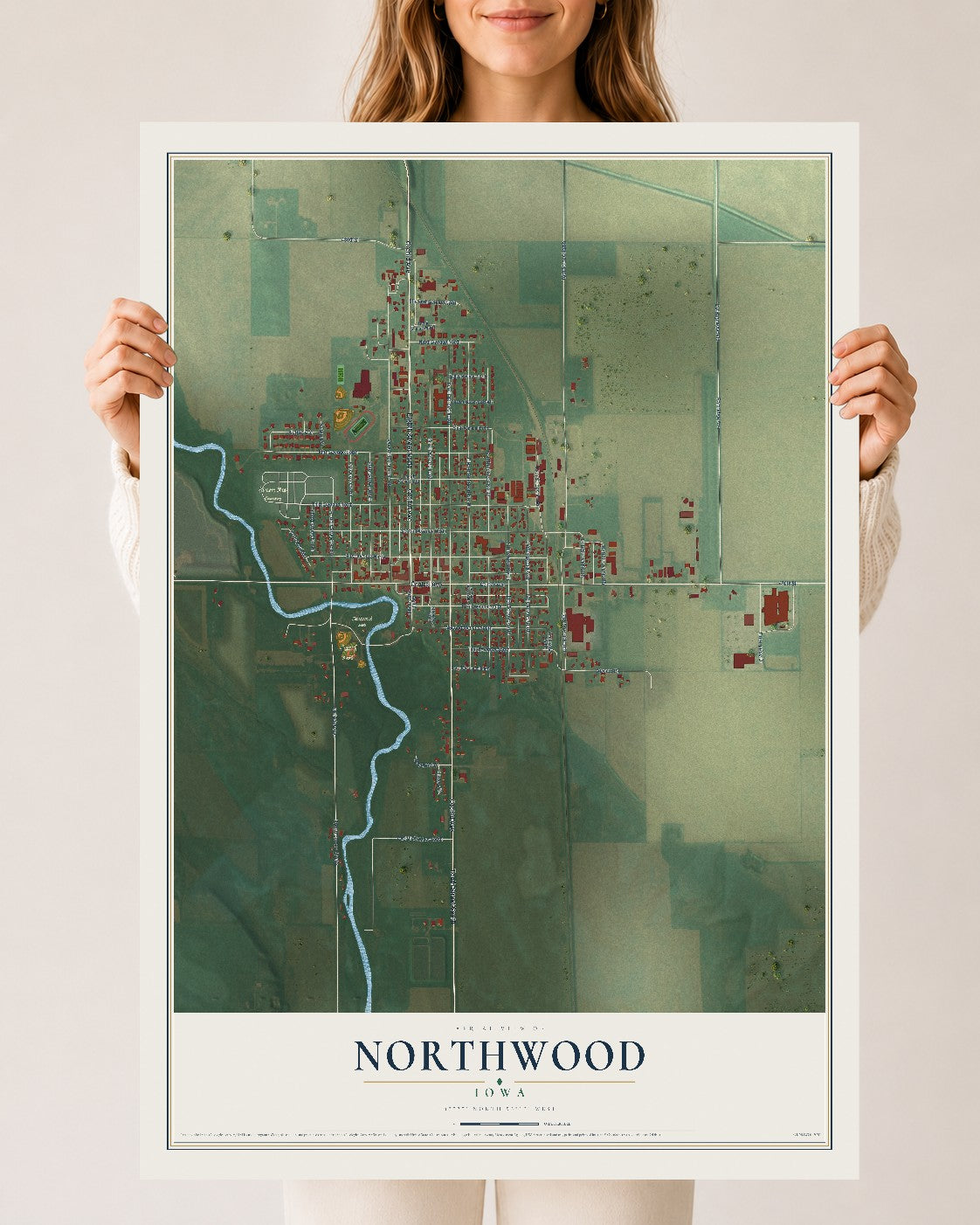 Map of Northwood, Iowa, 24 x 36 inch unframed archival matte print