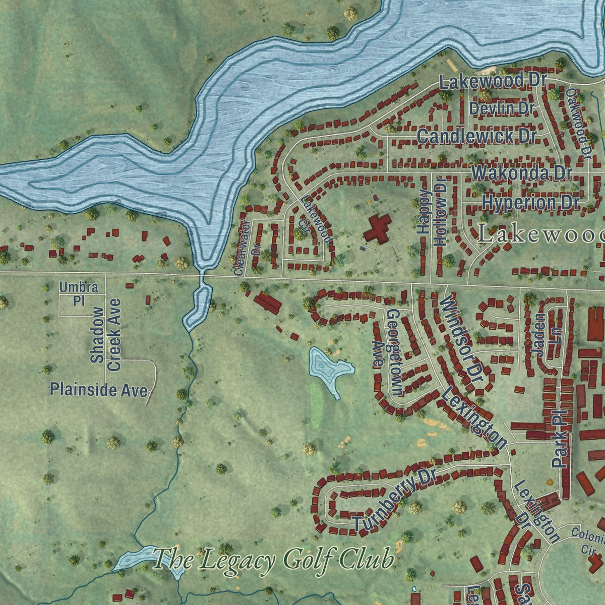Second close-up of the map of Norwalk, Iowa print showing more streets and buildings