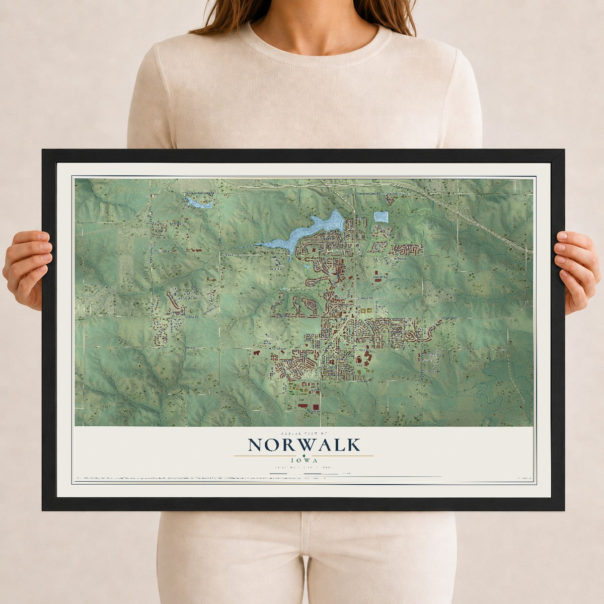 Map of Norwalk, Iowa, 12 x 18 inch print in a black wood frame