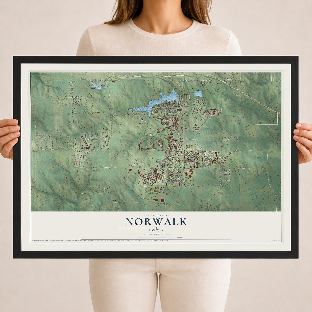 Map of Norwalk, Iowa, 18 x 24 inch print in a black wood frame