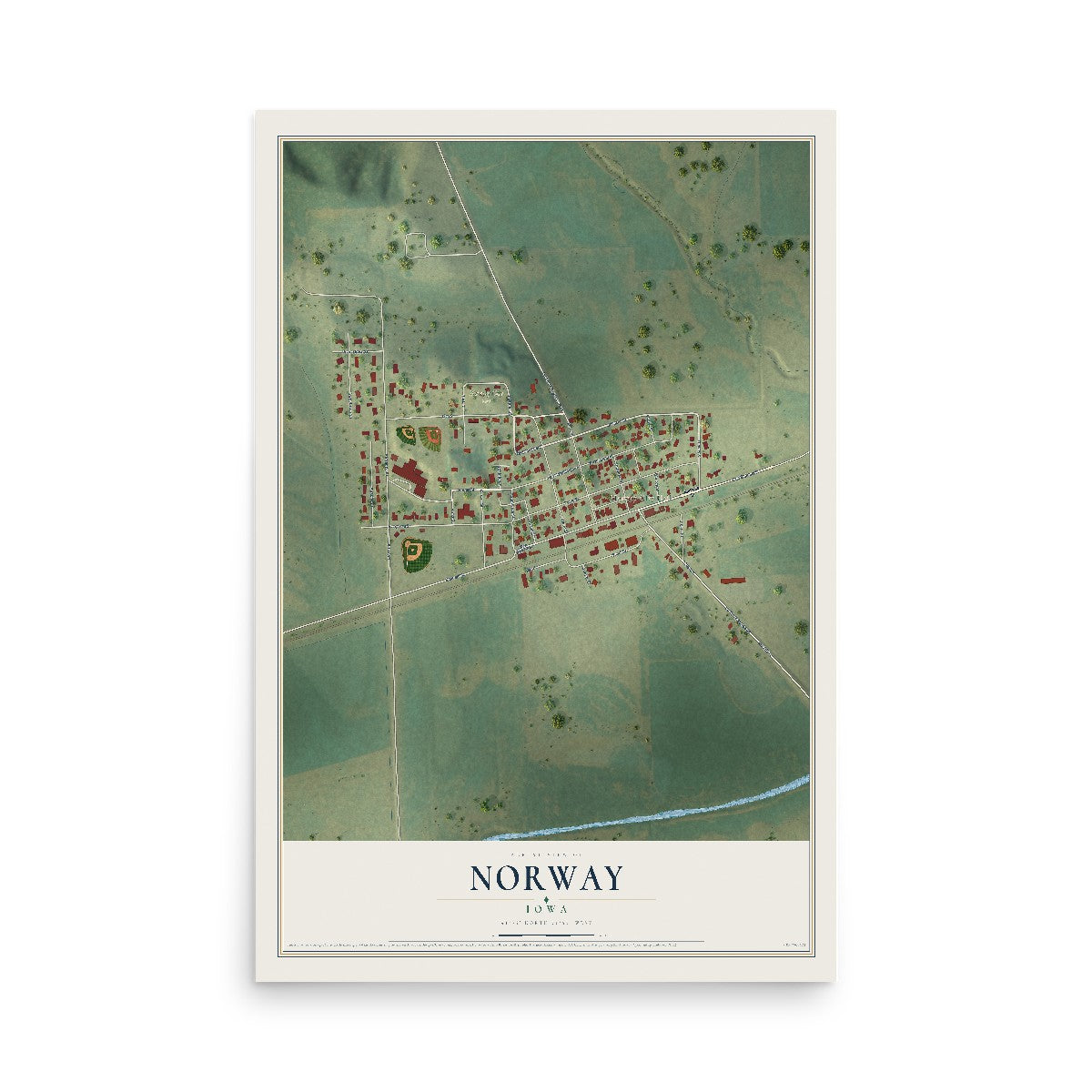 Map of Norway, Iowa, 12 x 18 inch unframed archival matte print