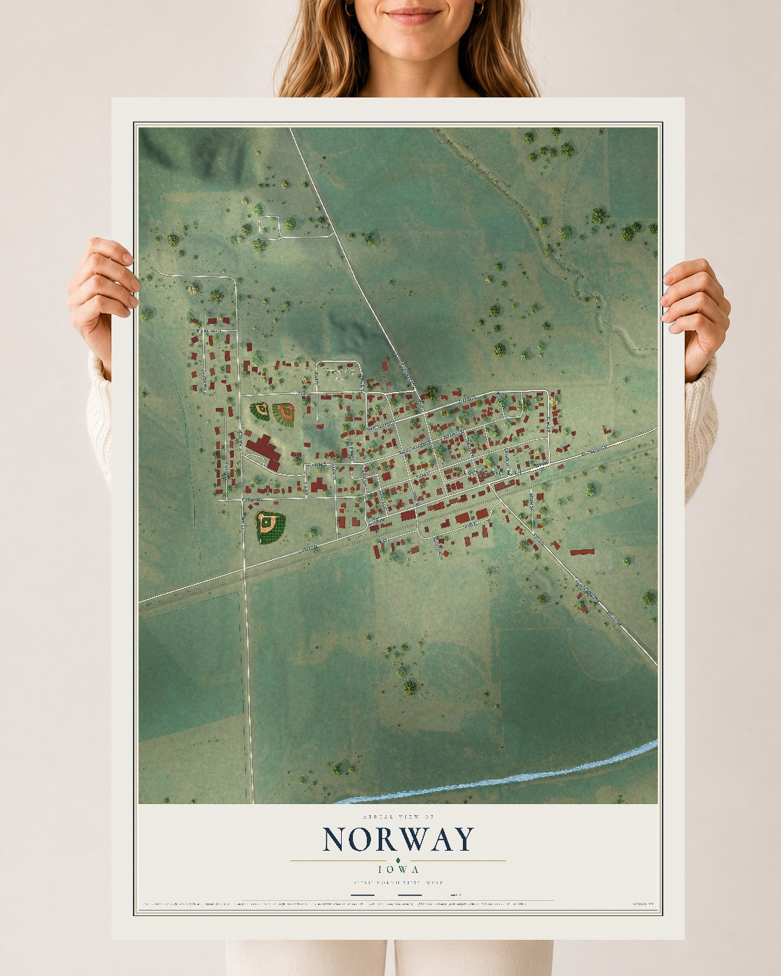 Map of Norway, Iowa, 24 x 36 inch unframed archival matte print