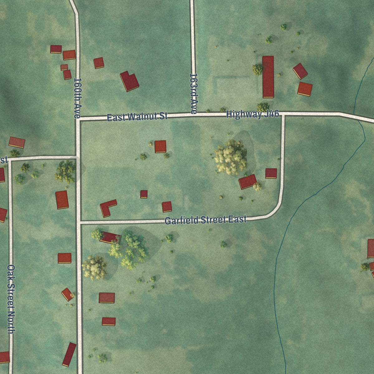 Close-up of the map of Numa, Iowa print showing street and building detail