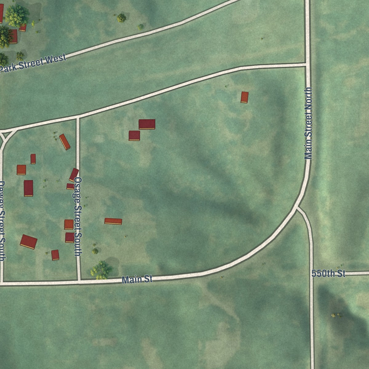 Second close-up of the map of Numa, Iowa print showing more streets and buildings