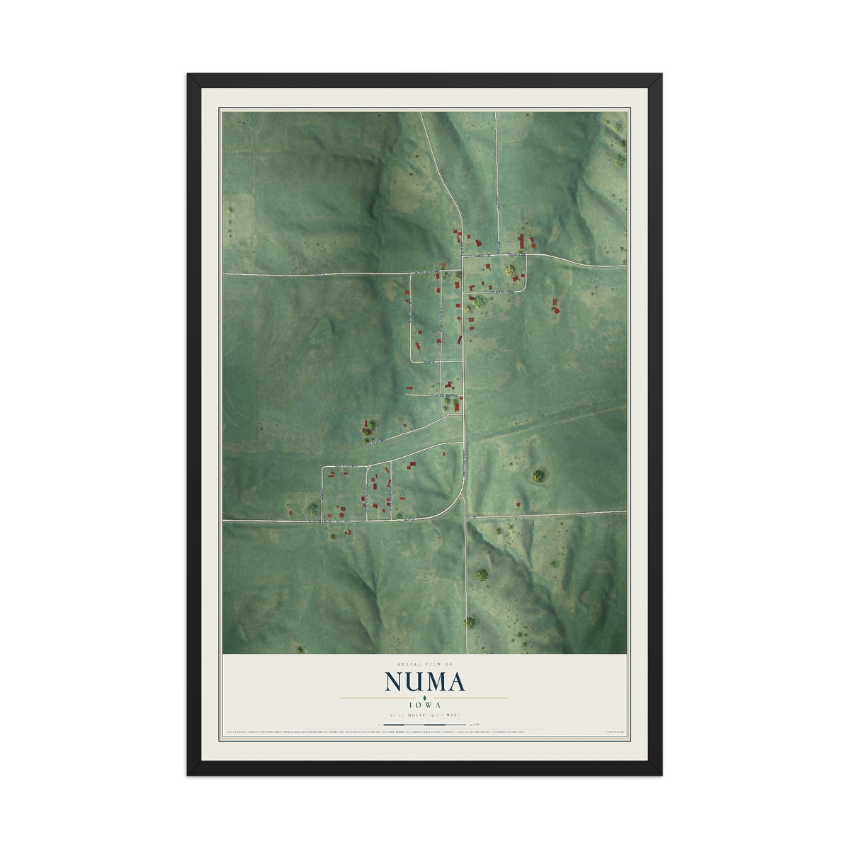 Map of Numa, Iowa, 12 x 18 inch print in a black wood frame