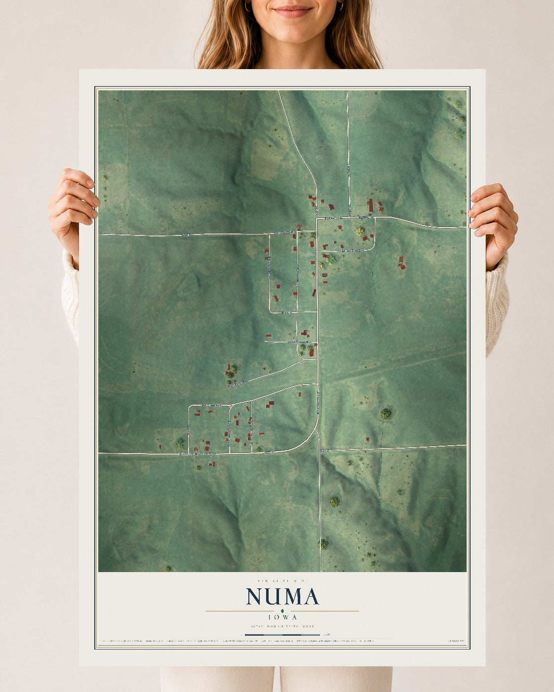 Map of Numa, Iowa, 24 x 36 inch unframed archival matte print