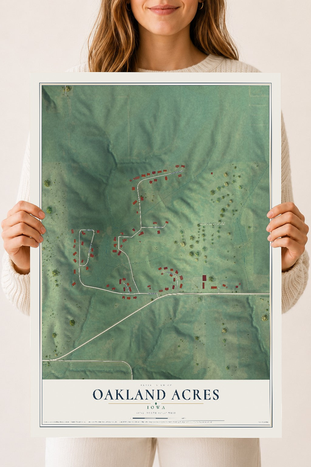 Map of Oakland Acres, Iowa, 18 x 24 inch unframed archival matte print