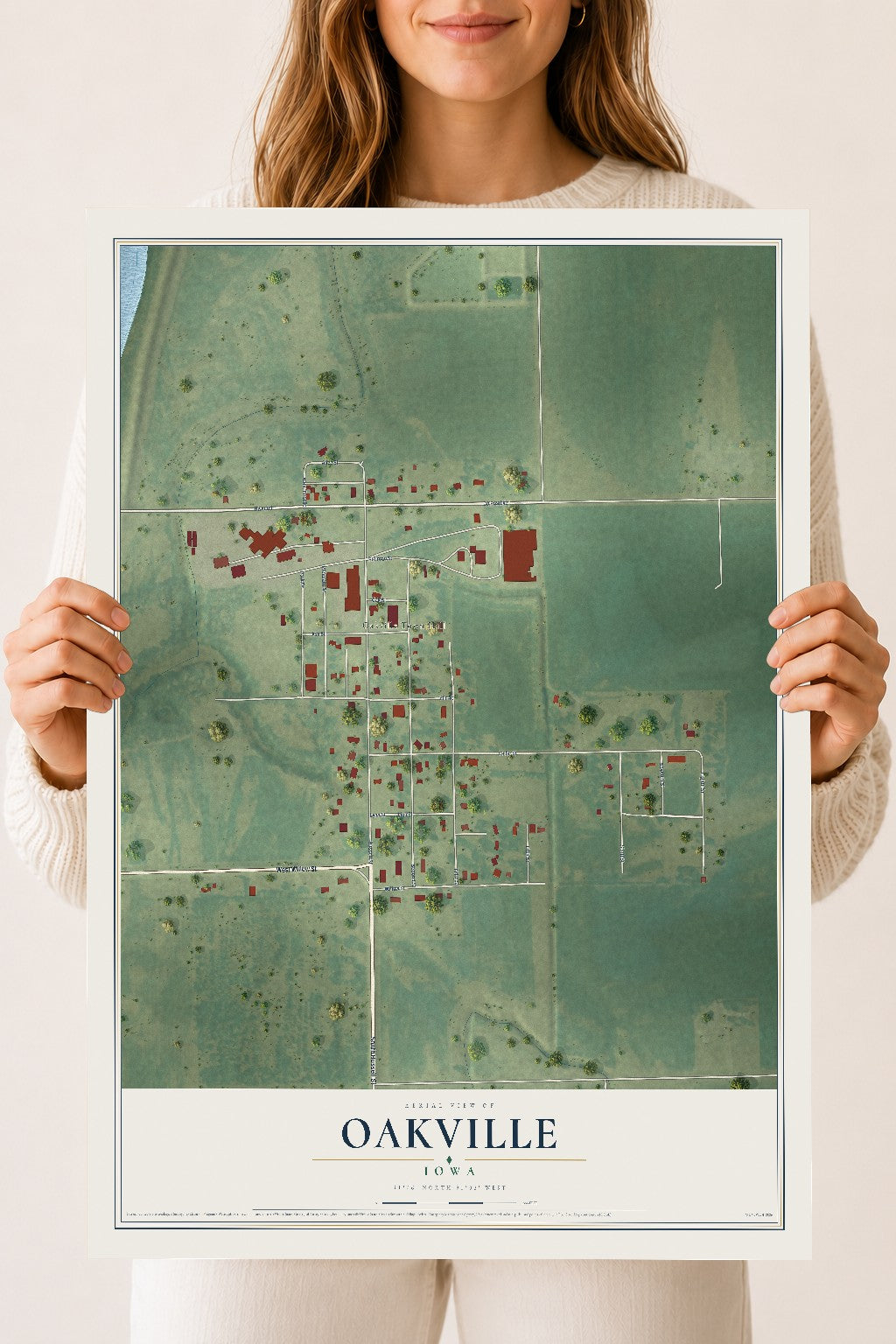 Map of Oakville, Iowa, 18 x 24 inch unframed archival matte print