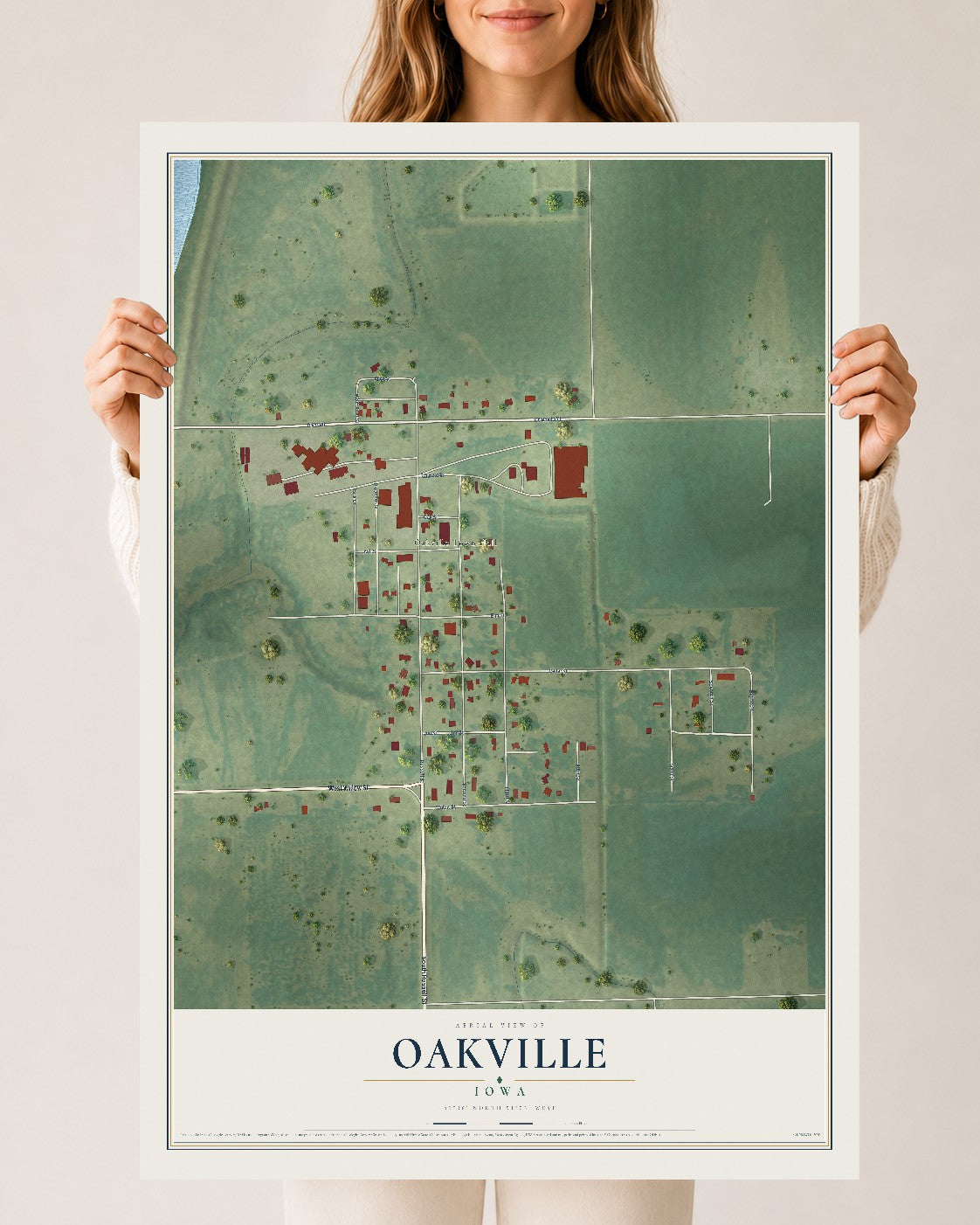 Map of Oakville, Iowa, 24 x 36 inch unframed archival matte print