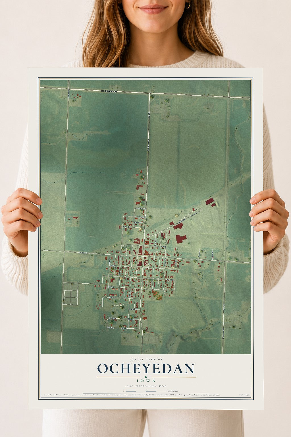 Map of Ocheyedan, Iowa, 18 x 24 inch unframed archival matte print