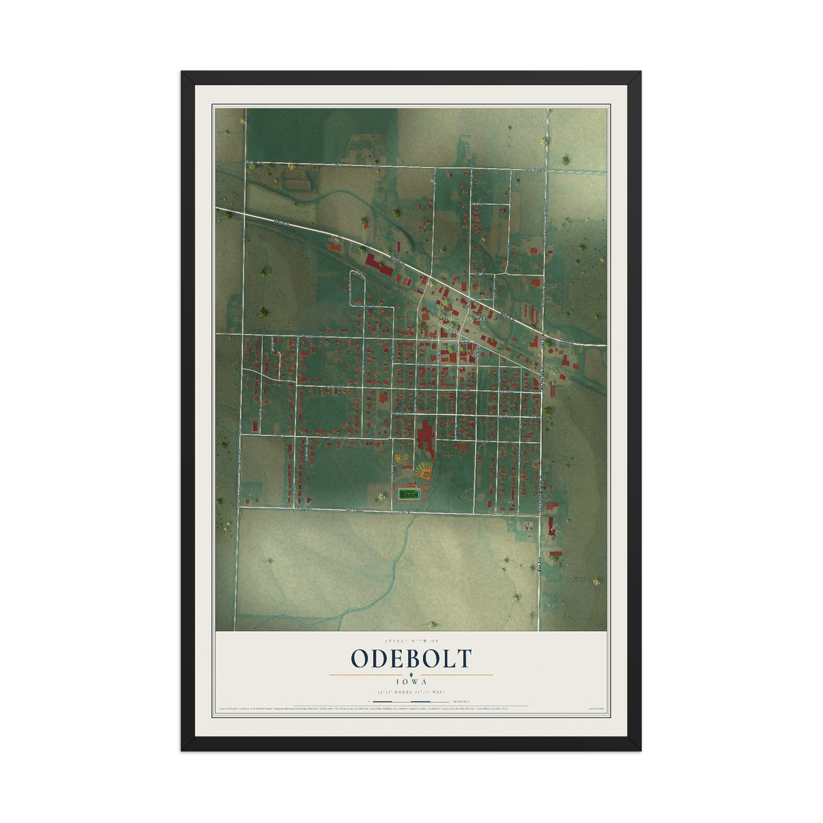 Map of Odebolt, Iowa, 12 x 18 inch print in a black wood frame