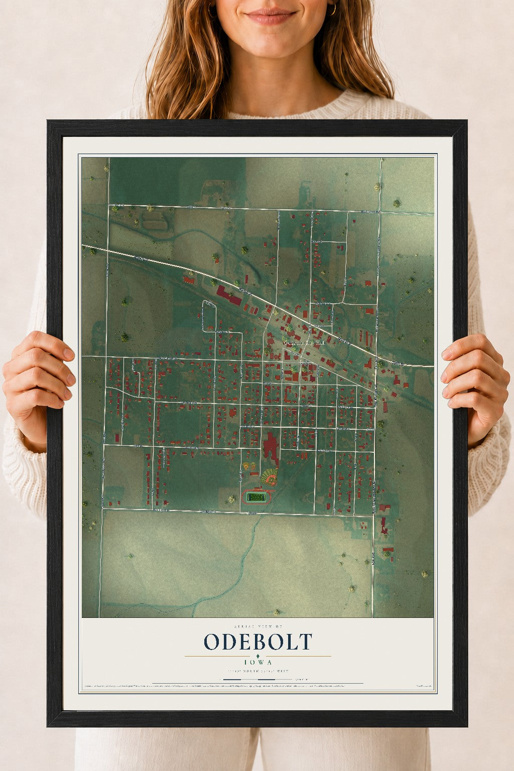 Map of Odebolt, Iowa, 18 x 24 inch print in a black wood frame