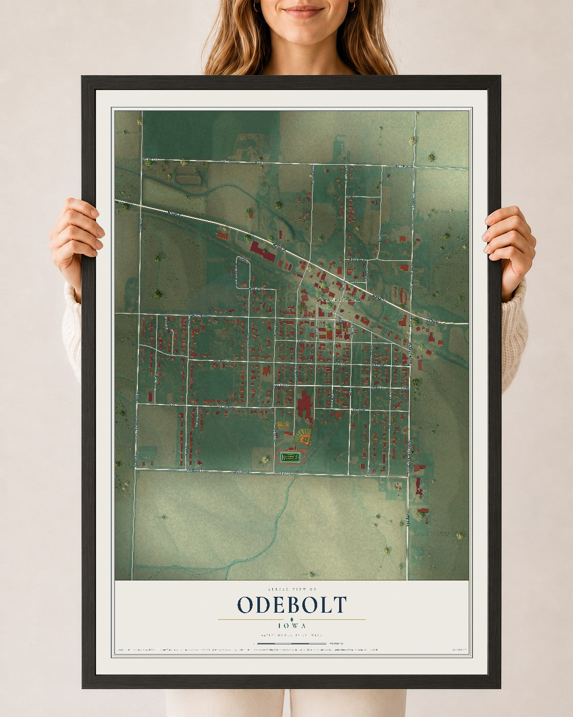 Map of Odebolt, Iowa, 24 x 36 inch print in a black wood frame
