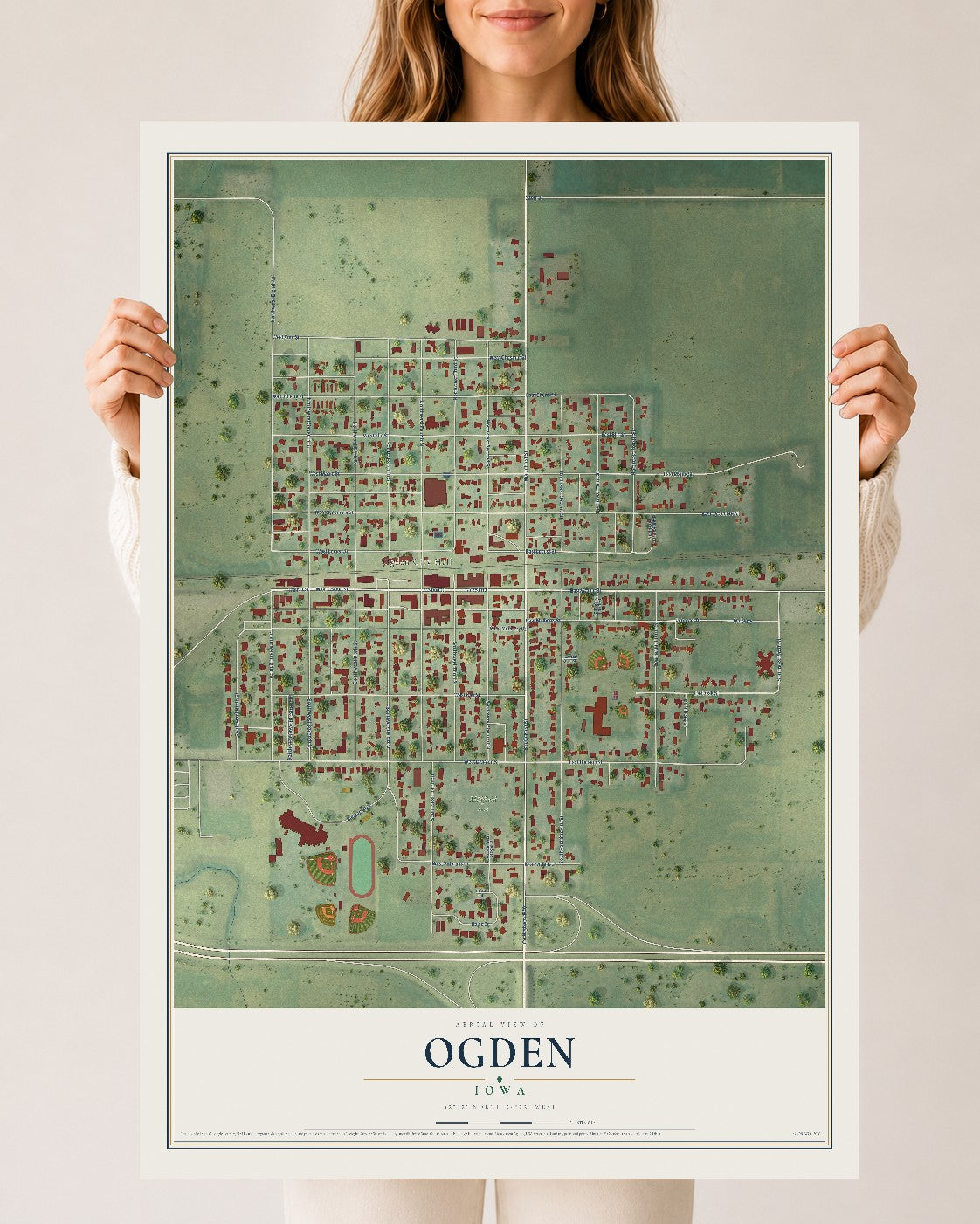 Map of Ogden, Iowa, 24 x 36 inch unframed archival matte print
