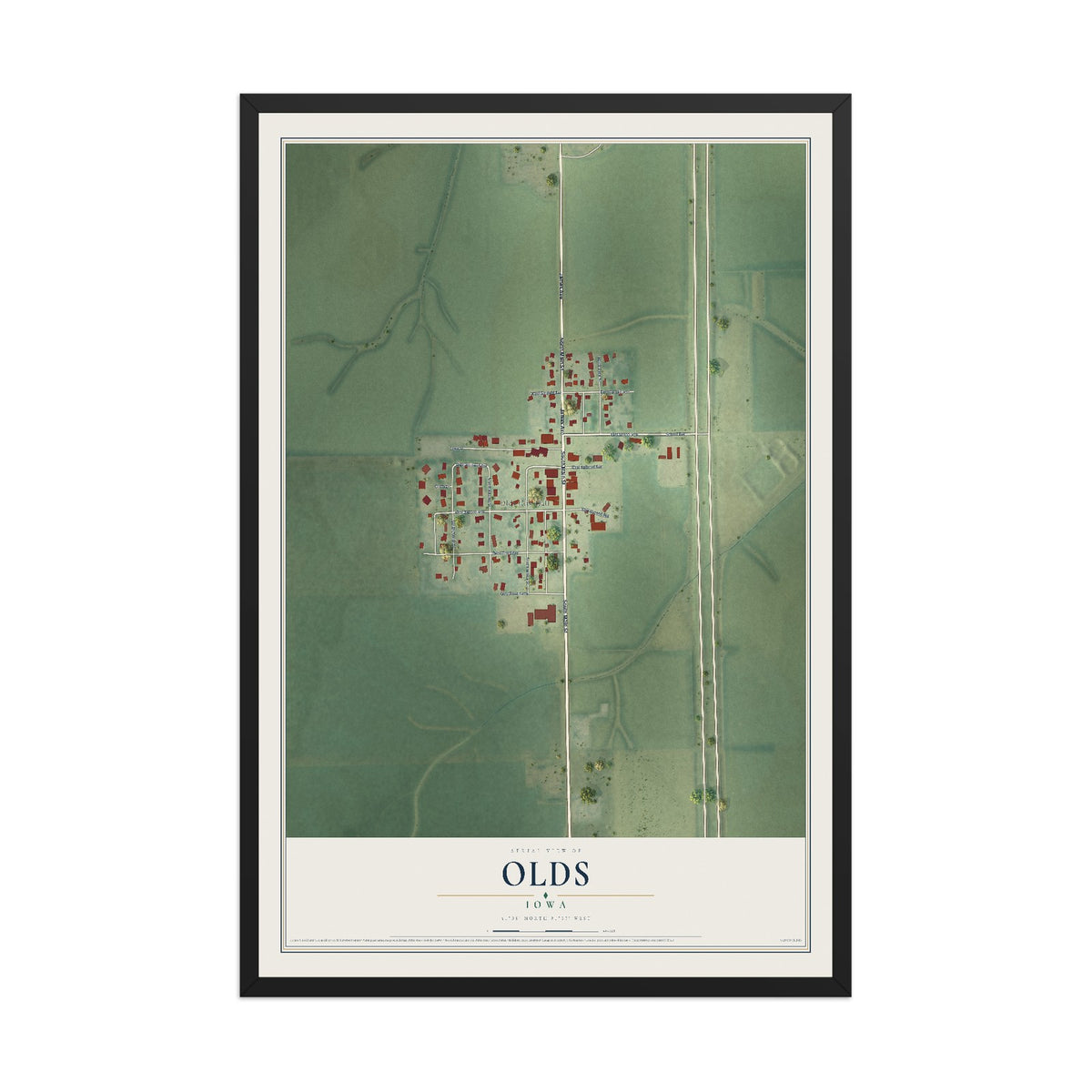Map of Olds, Iowa, 12 x 18 inch print in a black wood frame