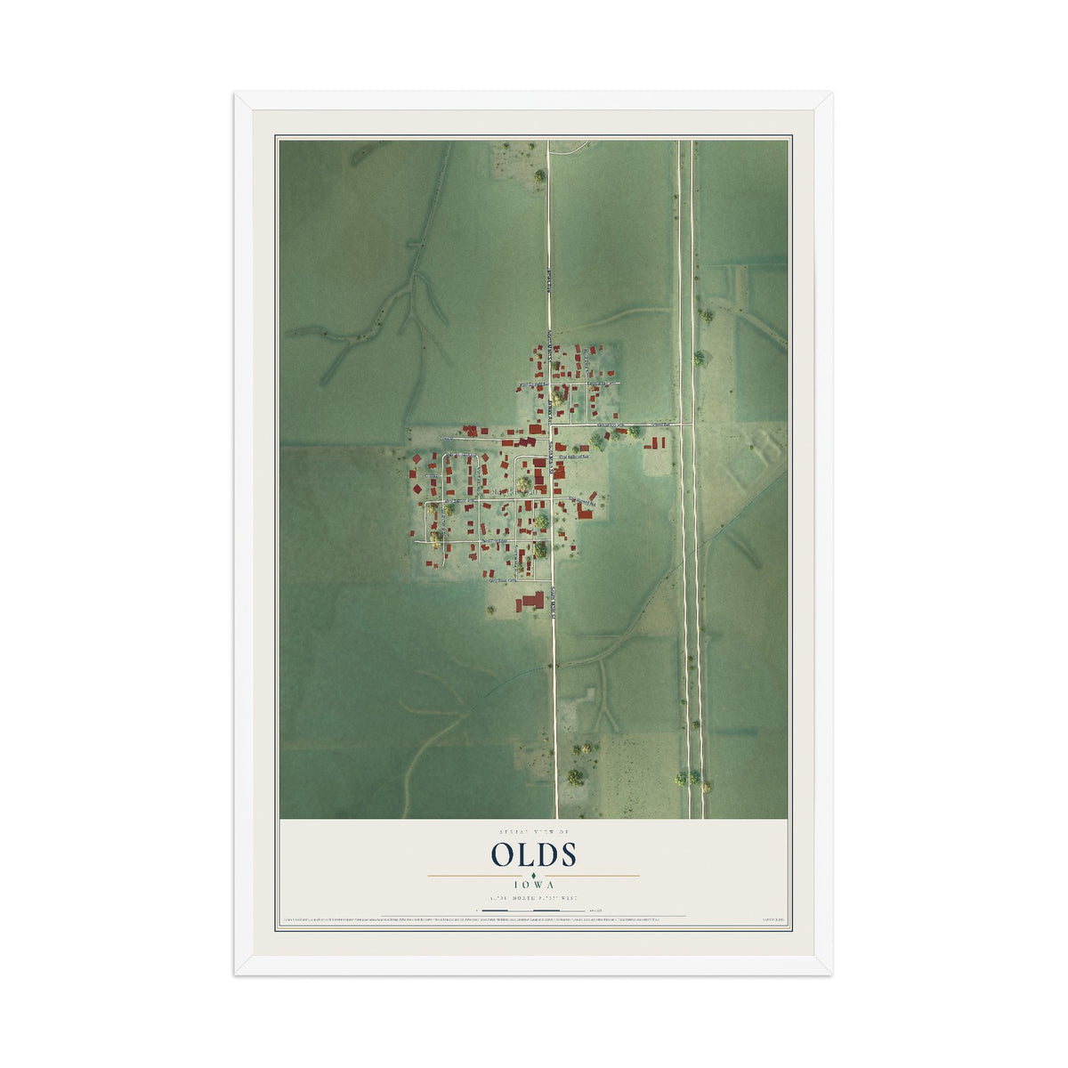 Map of Olds, Iowa, 12 x 18 inch print in a white wood frame