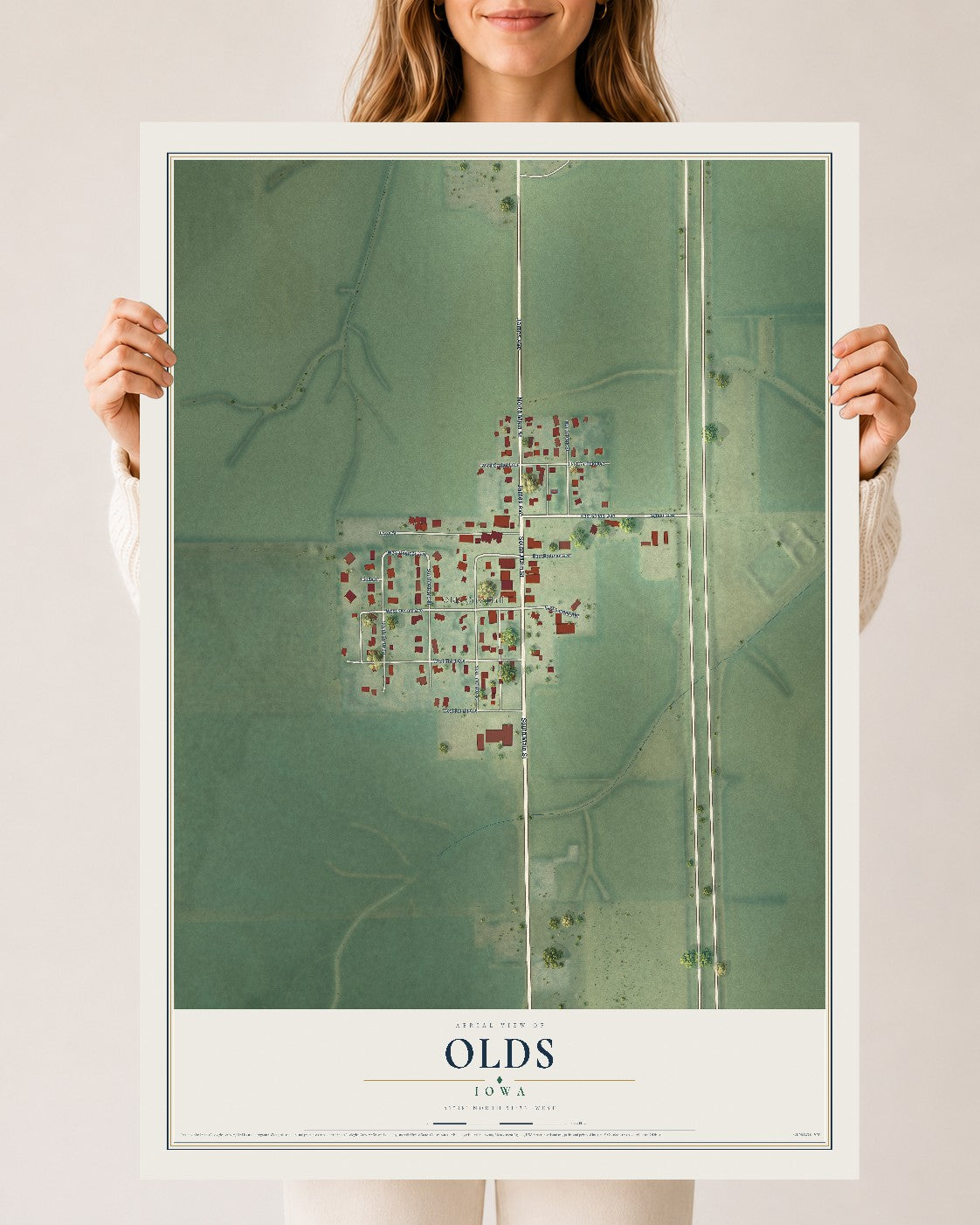 Map of Olds, Iowa, 24 x 36 inch unframed archival matte print