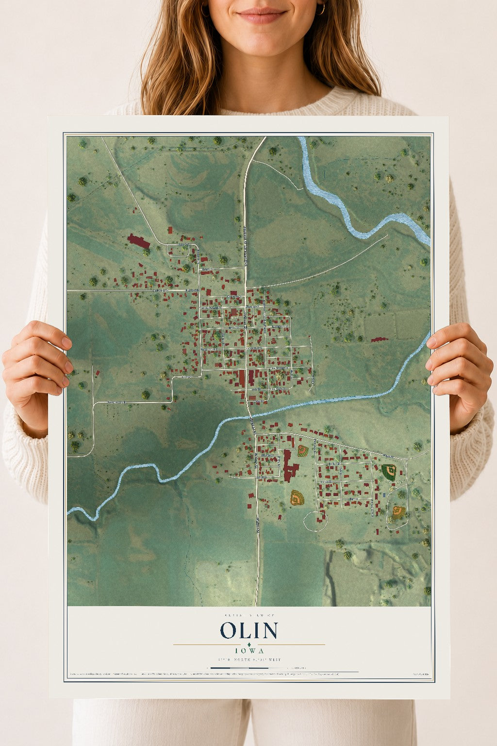 Map of Olin, Iowa, 18 x 24 inch unframed archival matte print