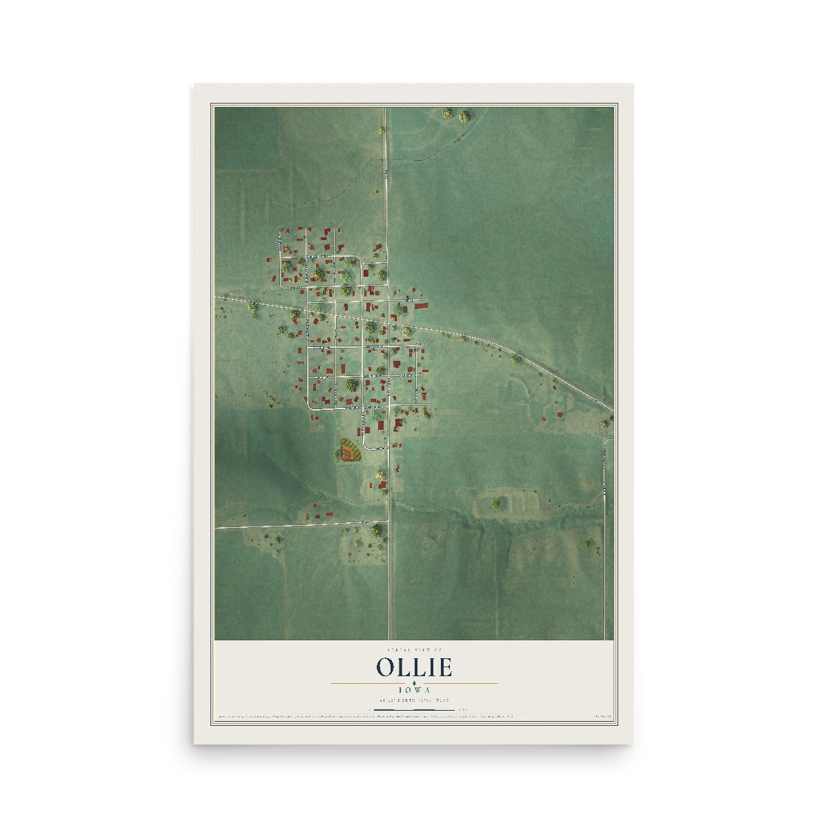 Map of Ollie, Iowa, 12 x 18 inch unframed archival matte print