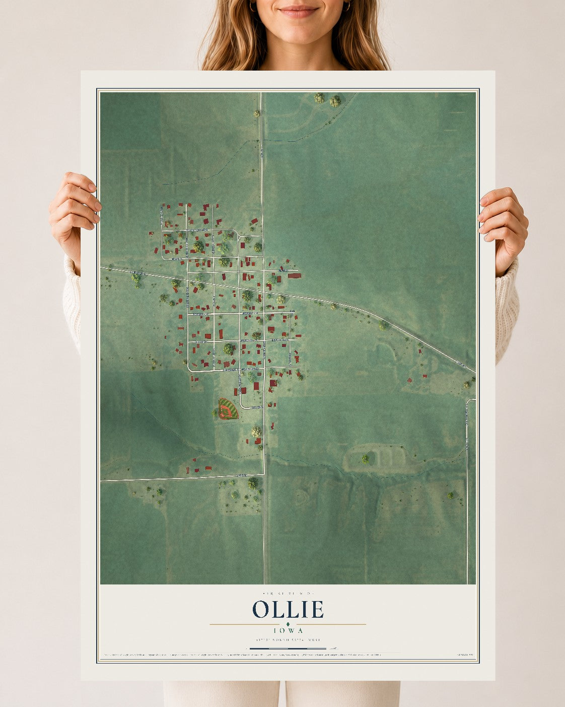 Map of Ollie, Iowa, 24 x 36 inch unframed archival matte print