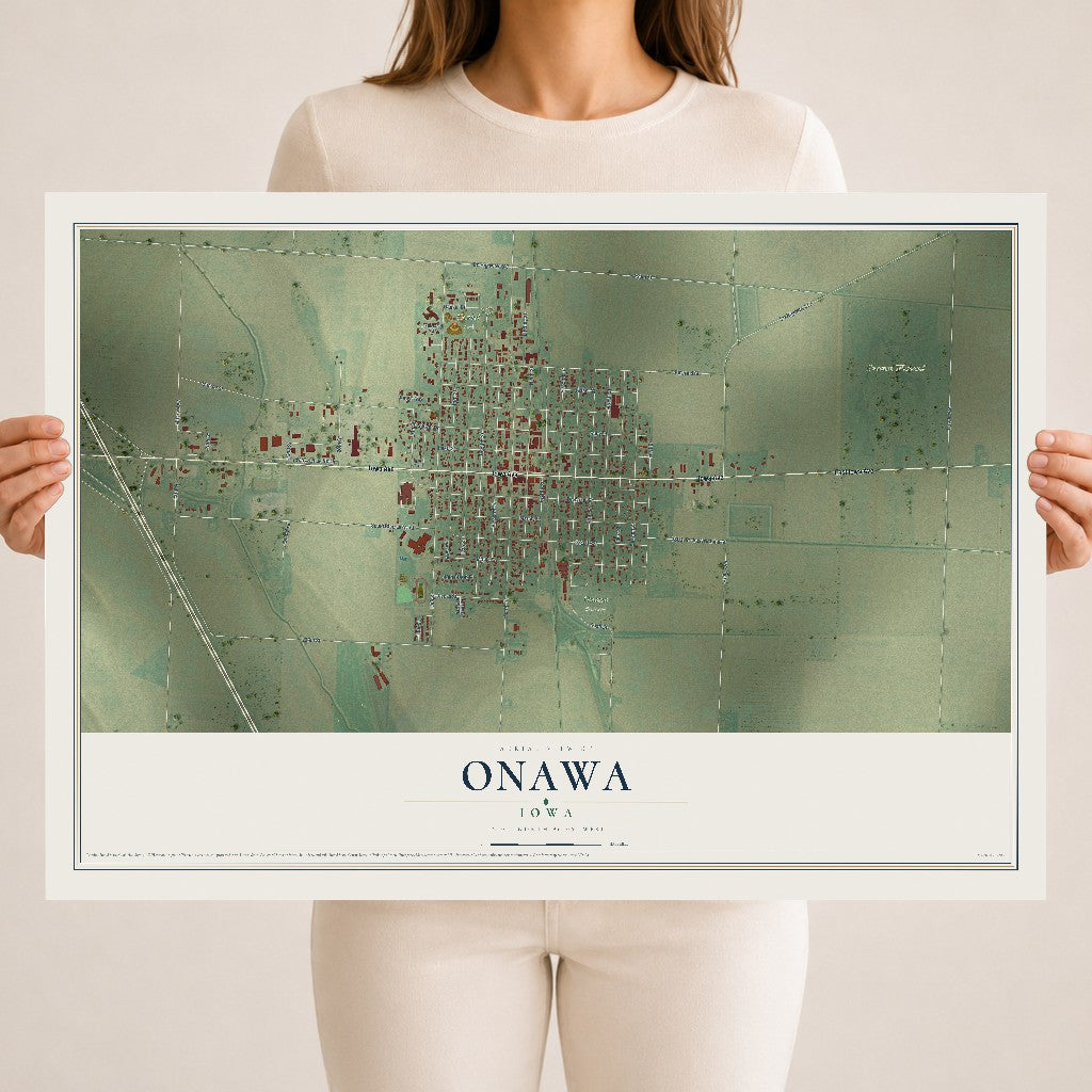Map of Onawa, Iowa, 18 x 24 inch unframed archival matte print