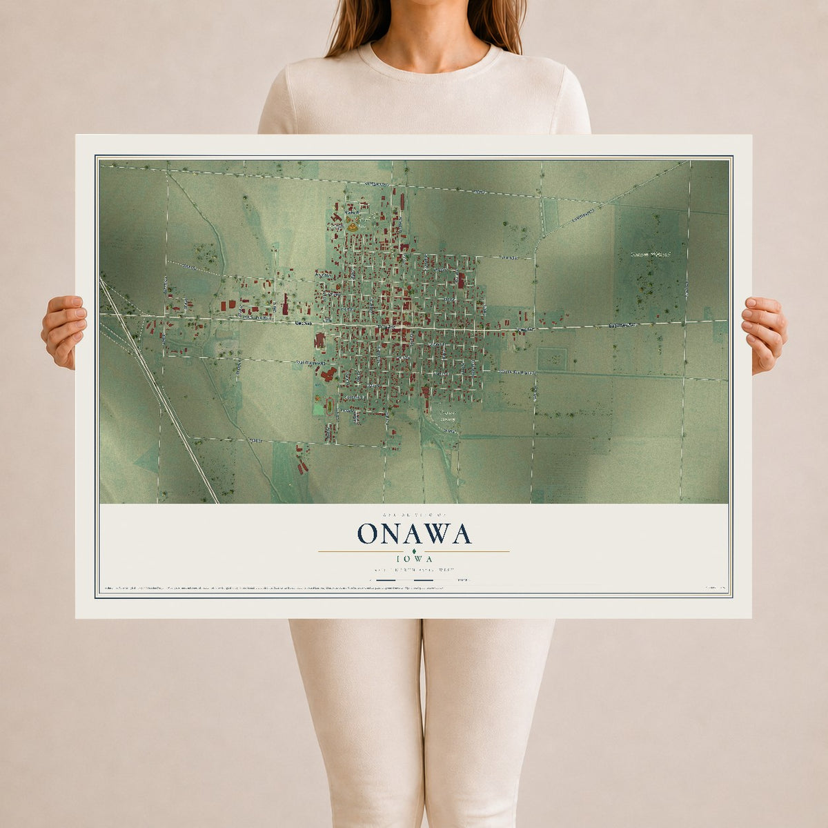 Map of Onawa, Iowa, 24 x 36 inch unframed archival matte print