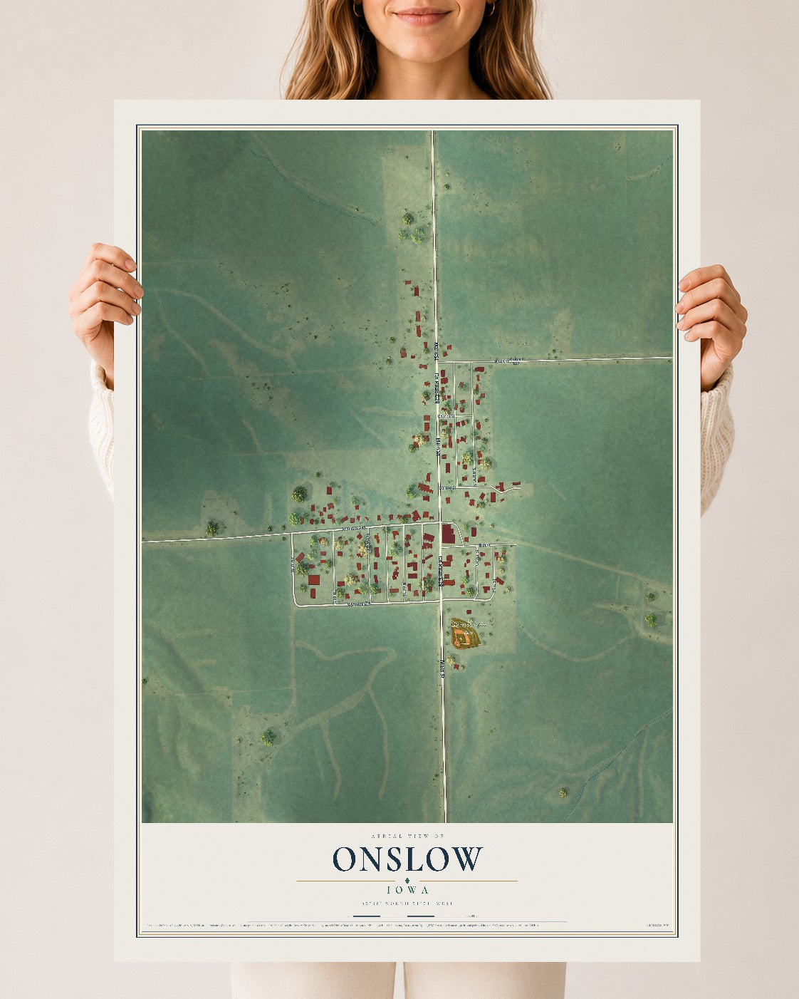 Map of Onslow, Iowa, 24 x 36 inch unframed archival matte print