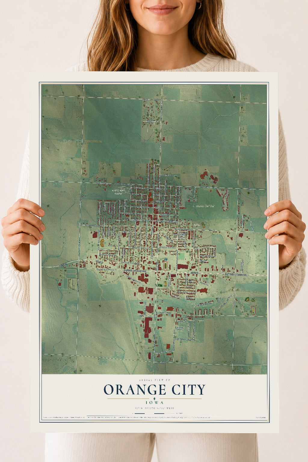 Map of Orange City, Iowa, 18 x 24 inch unframed archival matte print