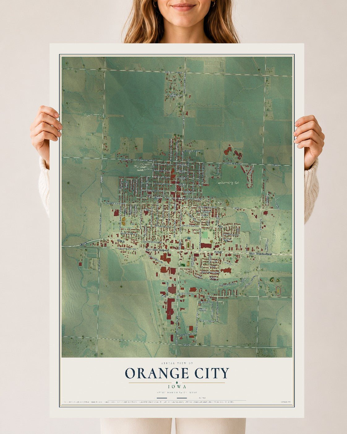 Map of Orange City, Iowa, 24 x 36 inch unframed archival matte print