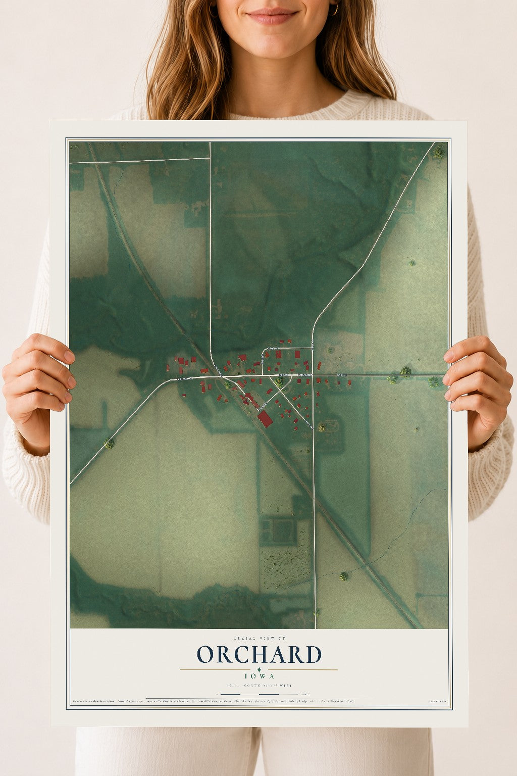 Map of Orchard, Iowa, 18 x 24 inch unframed archival matte print