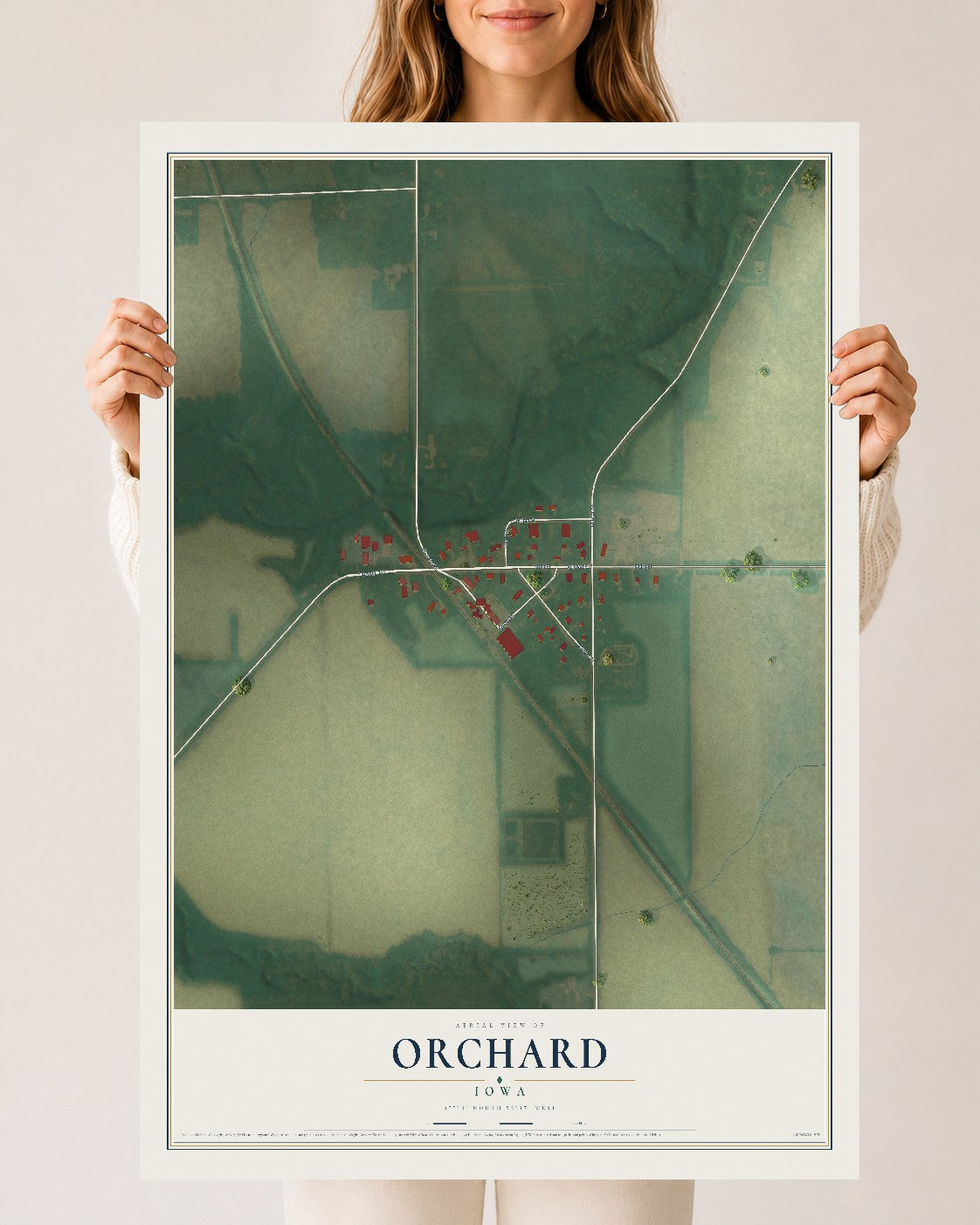 Map of Orchard, Iowa, 24 x 36 inch unframed archival matte print