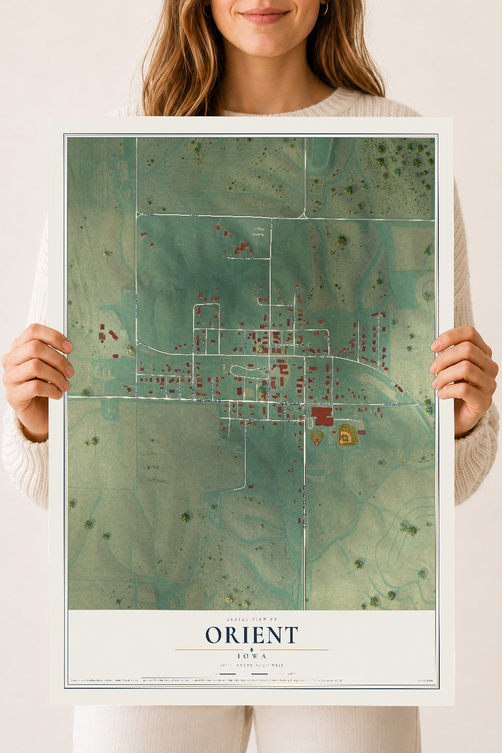 Map of Orient, Iowa, 18 x 24 inch unframed archival matte print
