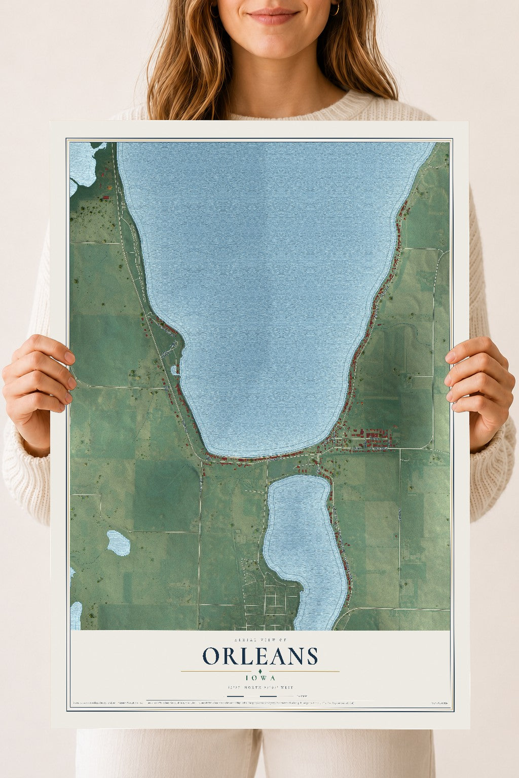 Map of Orleans, Iowa, 18 x 24 inch unframed archival matte print