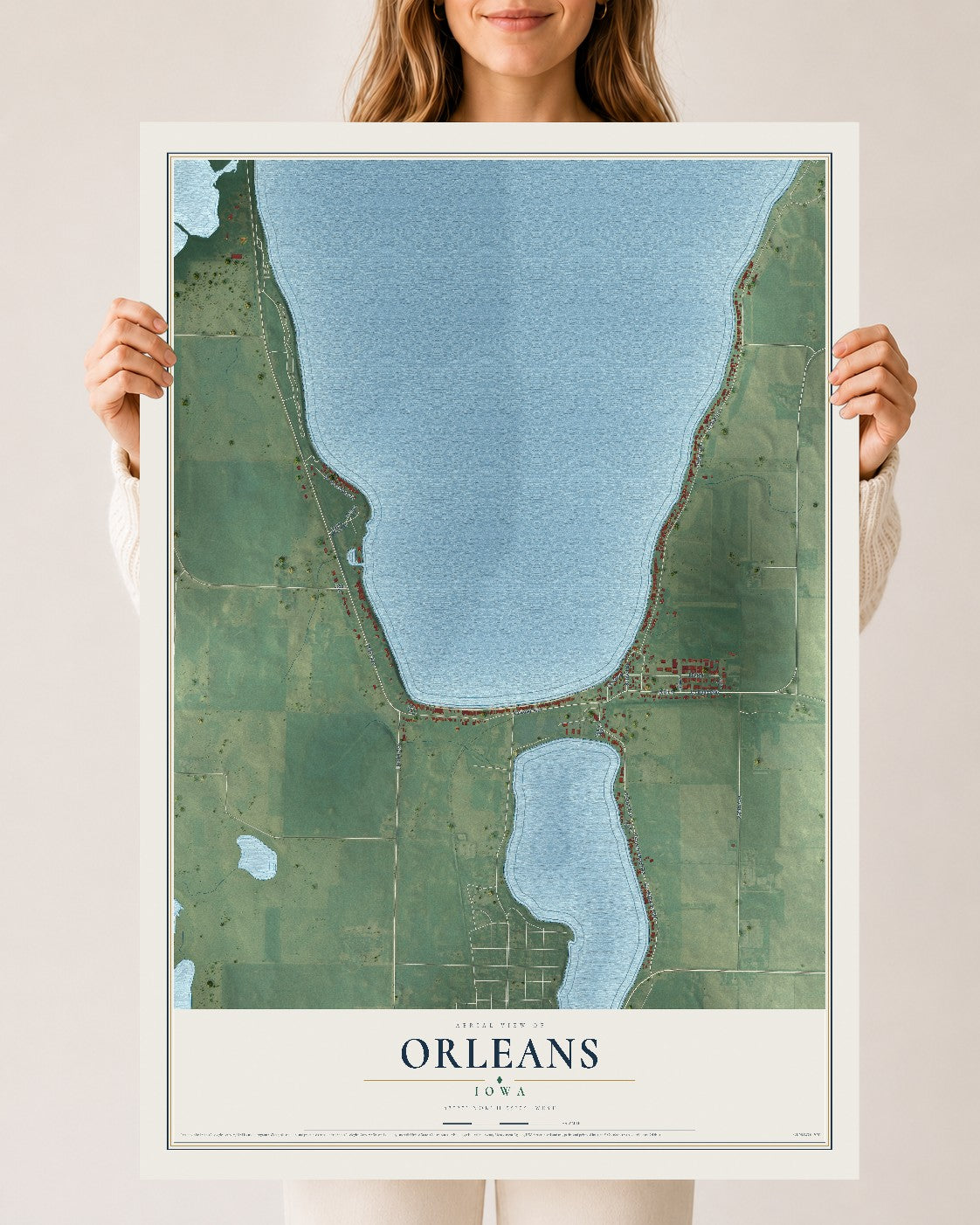 Map of Orleans, Iowa, 24 x 36 inch unframed archival matte print