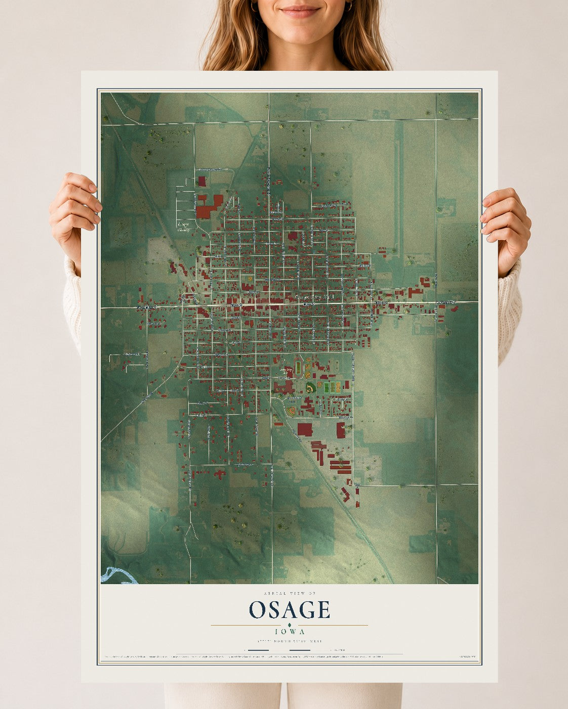 Map of Osage, Iowa, 24 x 36 inch unframed archival matte print